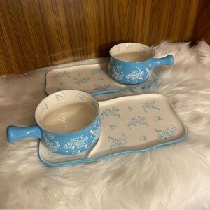 Omvovso blue and white‎ porcelain handled  soup bowls and plates